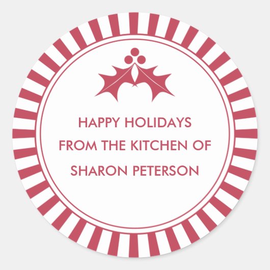 Holiday Canning Labels - Rot gestreift Runder Aufkleber (Vorderseite)