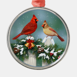 Holiday Cardinals & Christmas Garland Silbernes Ornament