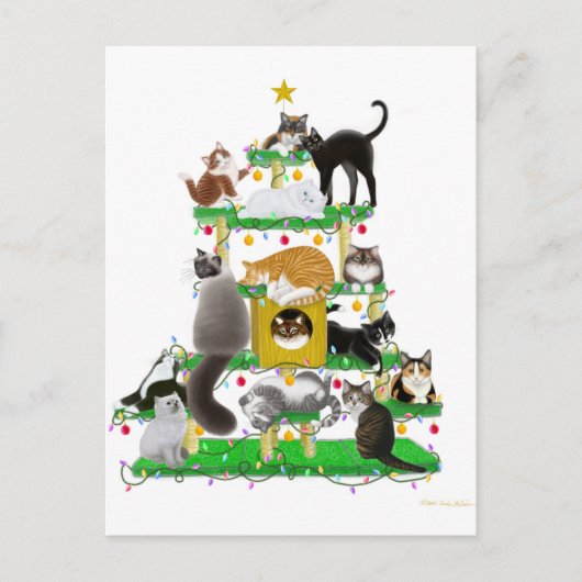 Holiday Cat Tree Anpassbare Postkarte (Vorderseite)