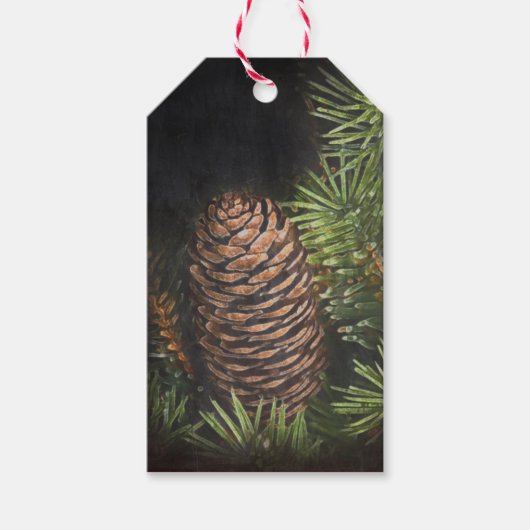 Holiday Chalk Gezeichnet Pinecone und Pine Needles Geschenkanhänger (Vorderseite)