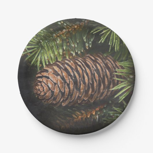 Holiday Chalk Gezeichnet Pinecone und Pine Needles Pappteller (Vorderseite)