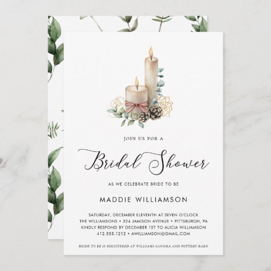 Holiday Champagne und Eukalyptus-Brautparty Einladung (Vorne/Hinten)