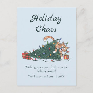 Holiday Chaos Funny Cat Christmas Postcard Feiertagspostkarte