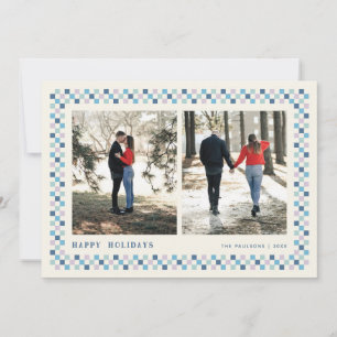 Holiday Checkerboard Holiday Foto Card - Blau Feiertagskarte