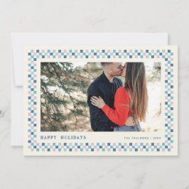 Holiday Checkerboard Holiday Foto Card - Blau Feiertagskarte