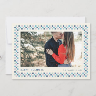 Holiday Checkerboard Holiday Foto Card - Blau Feiertagskarte