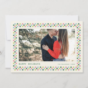 Holiday Checkerboard Holiday Foto Card - Green Feiertagskarte