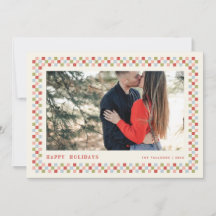 Holiday Checkerboard Holiday Foto Card - Rot