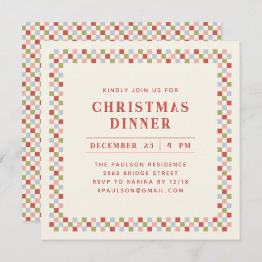 Holiday Checkerboard Party Einladung - Rot (Vorne/Hinten)