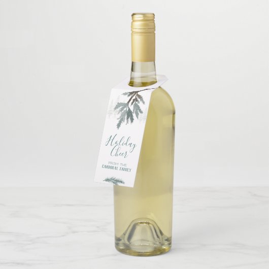 Holiday Cheer Blue Spruce Zweig Winterlandschaft Flaschenanhänger (Angewinkelt)