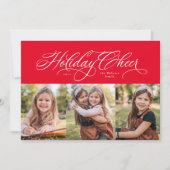 Holiday Cheer elegante drei Foto rote Karte (Vorderseite)