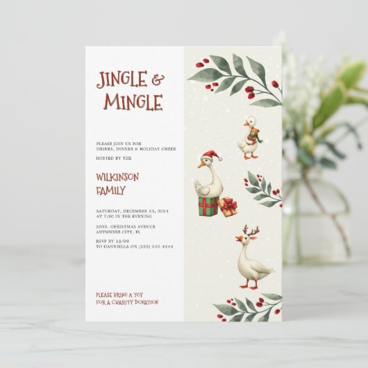 Holiday cheer Geese Jingle Mingle Party Einladung (Stehend Vorderseite)