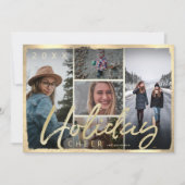 Holiday Cheer Gold Script Foto Weihnachtskarte Einladung (Vorderseite)