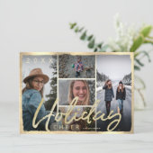 Holiday Cheer Gold Script Foto Weihnachtskarte Einladung (Stehend Vorderseite)