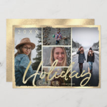 Holiday Cheer Gold Script Foto Weihnachtskarte
