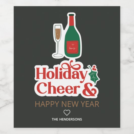 Holiday Cheer & Happy New Year Weinetikett (Einzelnes Label)