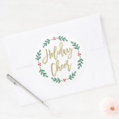 Holiday Cheer Moderne Gold Script Weihnachtskranz Runder Aufkleber (Umschlag)
