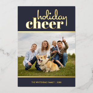 Holiday Cheer Modernes Foto Navy Blue Folien Feiertagskarte