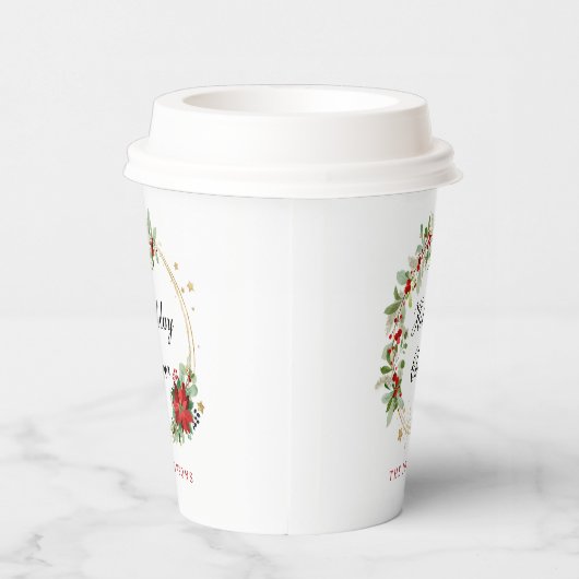 Holiday Cheer Poinsettia Wreath Gold Personalized Pappbecher (Rechts)