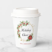 Holiday Cheer Poinsettia Wreath Gold Personalized Pappbecher (Vorderseite)