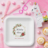 Holiday Cheer Poinsettia Wreath Gold Personalized Pappteller (Party)