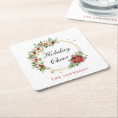 Holiday Cheer Poinsettia Wreath Gold Personalized Rechteckiger Pappuntersetzer (angewinkelt)