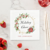 Holiday Cheer Poinsettia Wreath Gold Personalized Serviette (Beispiel)