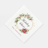 Holiday Cheer Poinsettia Wreath Gold Personalized Serviette (Ecke)
