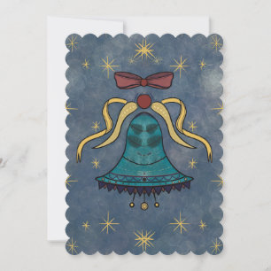 Holiday Cheer Red Bow and Stars Flat Card Feiertagskarte