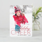 Holiday Cheer Red Foto Card Feiertagskarte (Stehend Vorderseite)