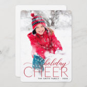 Holiday Cheer Red Foto Card Feiertagskarte (Vorne/Hinten)