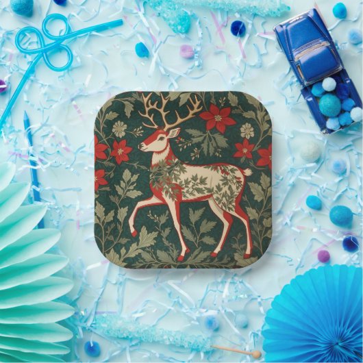 Holiday Cheer Reindeer William Morris Inspired Pappteller (Party)