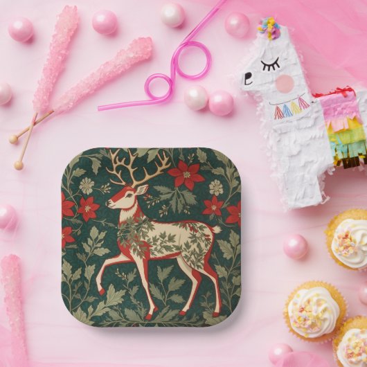 Holiday Cheer Reindeer William Morris Inspired Pappteller (Party)