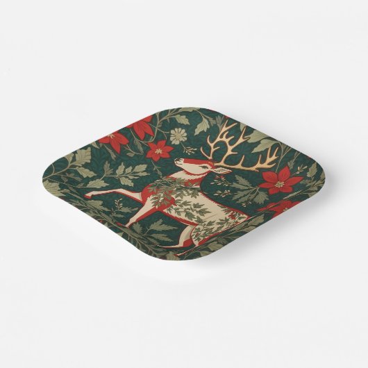 Holiday Cheer Reindeer William Morris Inspired Pappteller (Gewinkelt)