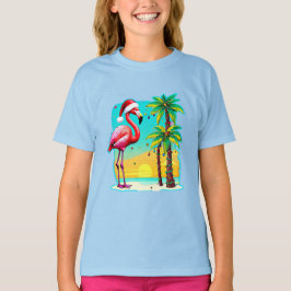 Holiday Cheer T - Shirt Flamingo Festive Palm Desi