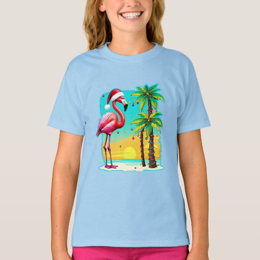 Holiday Cheer T - Shirt Flamingo Festive Palm Desi (Vorderseite)