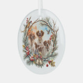  Holiday Cheer With a Brittany Spaniel Ornament Aus Glas (Vorderseite links)