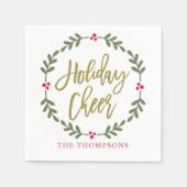Holiday Cheer Wreath Gold Script Serviette (Vorderseite)