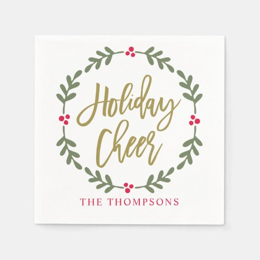 Holiday Cheer Wreath Gold Script Serviette (Vorderseite)