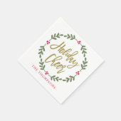 Holiday Cheer Wreath Gold Script Serviette (Ecke)