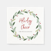 Holiday Cheer Wreath Handwritten Script Paper Serviette (Vorderseite)