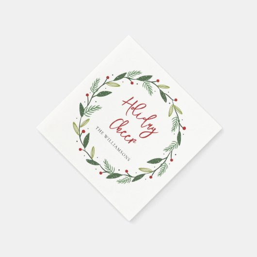 Holiday Cheer Wreath Handwritten Script Paper Serviette (Ecke)