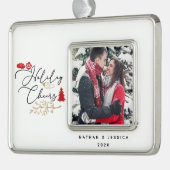 Holiday Cheers Red Holly Foto Gerahmtes Ornament Rahmen-Ornament Silber (Links)