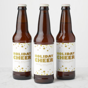 Holiday Cheers   Spaß Weihnachten Weiß & Gold Bierflaschenetikett