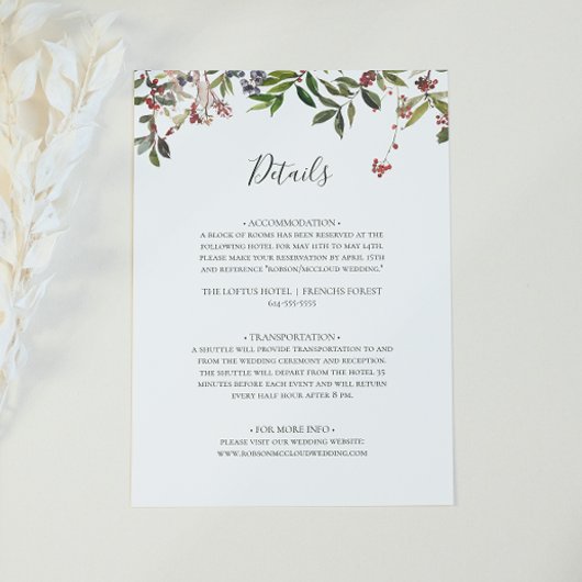 Holiday Chic Botanical | Angaben zu Weißabschlüsse Begleitkarte