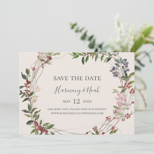 Holiday Chic Botanical | Champagner Horizontal Save The Date (Stehend Vorderseite)