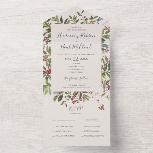 Holiday Chic Botanical | Champagner-Siegel und Sen All In One Einladung (Innen Boden)