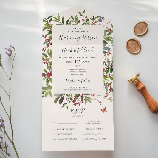 Holiday Chic Botanical | Champagner-Siegel und Sen All In One Einladung