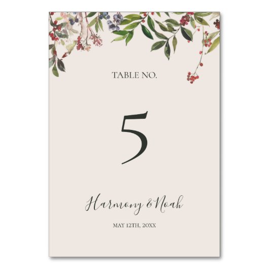 Holiday Chic Botanical | Champagner-Tischnummer Tischnummer (Vorderseite)