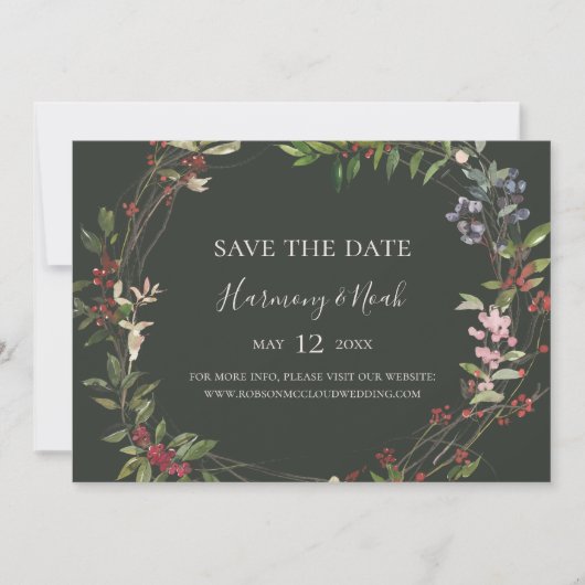 Holiday Chic Botanical | Dunkelgrün horizontal Save The Date (Vorderseite)